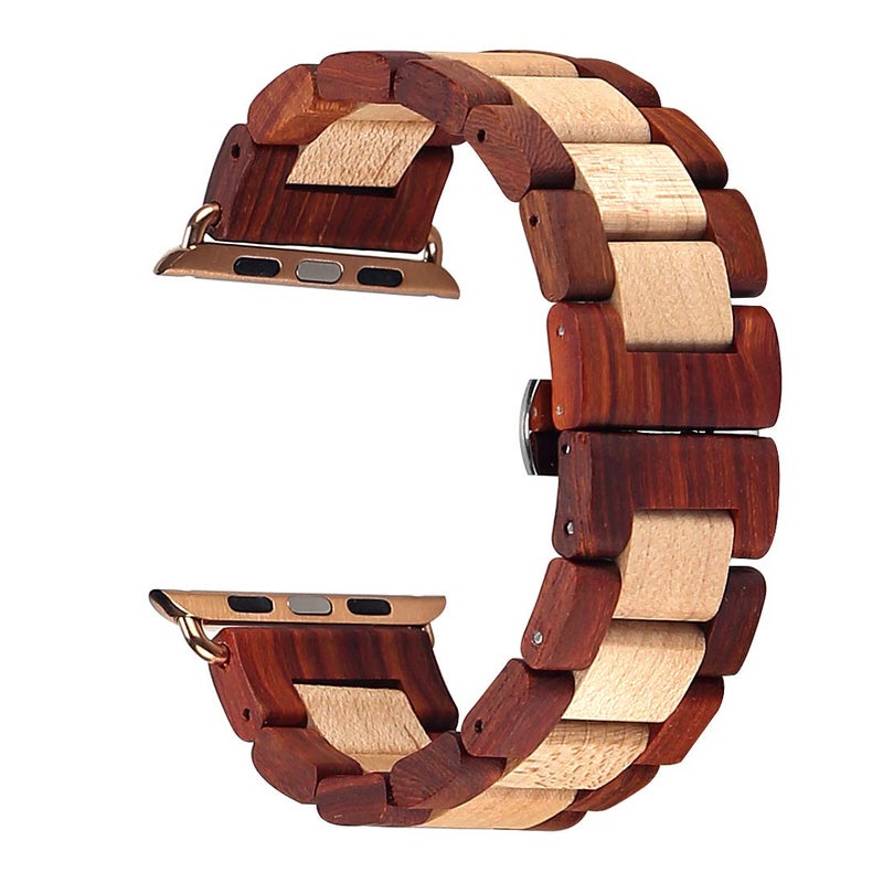 Kinobo Wooden Watch Band Compatible with Apple Watch, Natural Hardwood Watch Strap Thickened Wrist Bracelet for iWatch Series 8,7, 6, 5, 4, 3, 2, 1, Sport, Edition (Sandal + Maple-42/44/45mm) - Image 2
